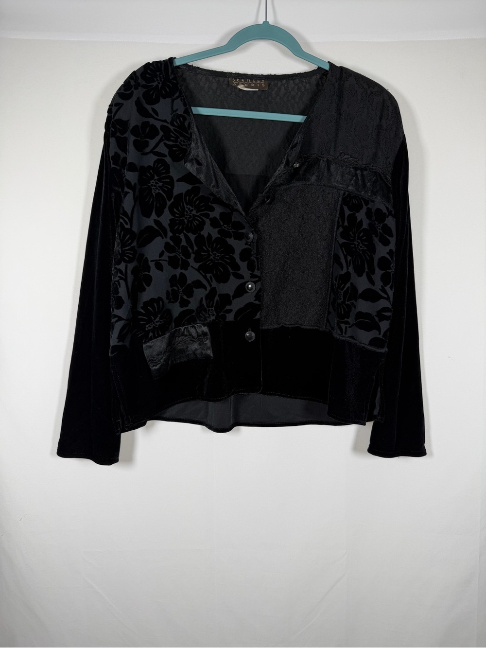 Vintage Whimsigoth Black Velvet Burnout Multi Media Floral Jacket